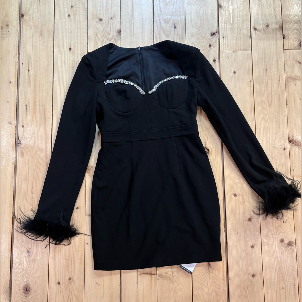 SHEIN Black Long-Sleeve Mini Dress with Rhinestone Bust